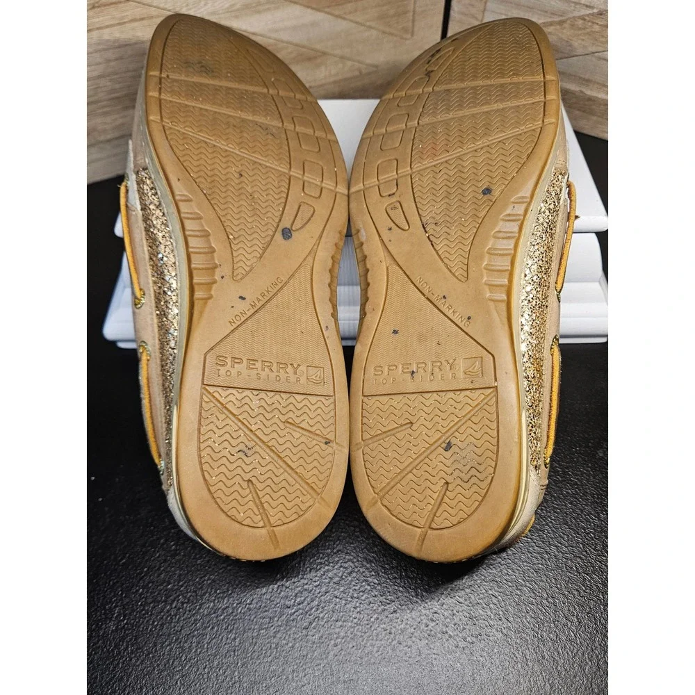 Sperry Boat‎ Shoe Women 9.5M Beige Angelfish Gold Glitter Preppy Loafer #672